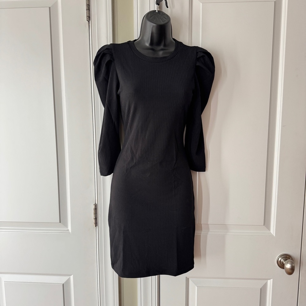 Bershka Black Long Sleeve Mini Dress Puff Sleeves Size M